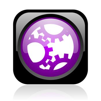 gears black and violet square web glossy icon