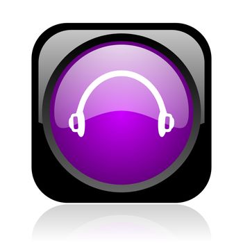 headphones black and violet square web glossy icon
