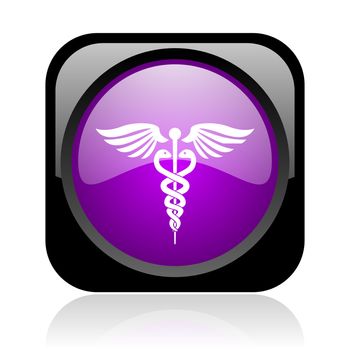 caduceus black and violet square web glossy icon