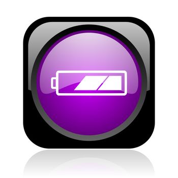 battery black and violet square web glossy icon