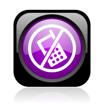no phones black and violet square web glossy icon