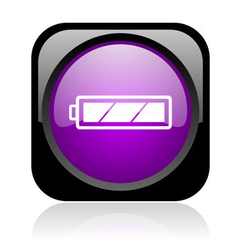 battery black and violet square web glossy icon
