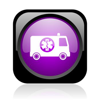ambulance black and violet square web glossy icon