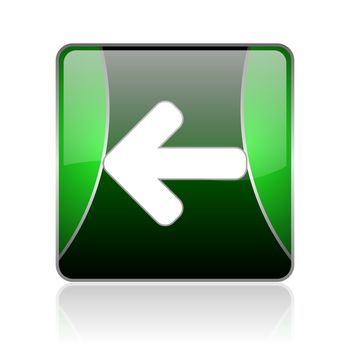 black and green square glossy internet icon on white background with reflaction