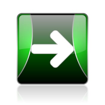 black and green square glossy internet icon on white background with reflaction
