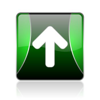 black and green square glossy internet icon on white background with reflaction