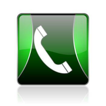 black and green square glossy internet icon on white background with reflaction