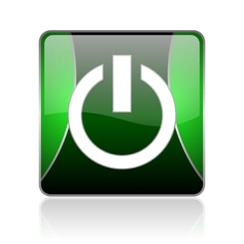 black and green square glossy internet icon on white background with reflaction
