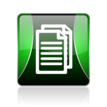 black and green square glossy internet icon on white background with reflaction