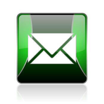 black and green square glossy internet icon on white background with reflaction