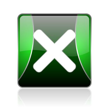 black and green square glossy internet icon on white background with reflaction