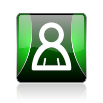 black and green square glossy internet icon on white background with reflaction