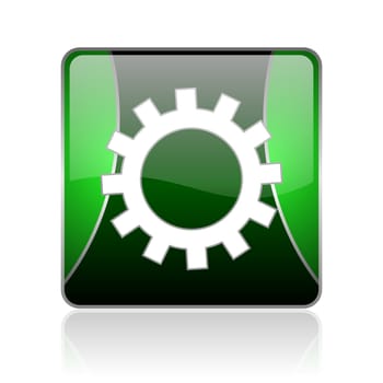 black and green square glossy internet icon on white background with reflaction