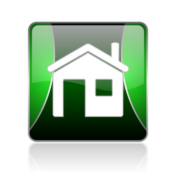 black and green square glossy internet icon on white background with reflaction