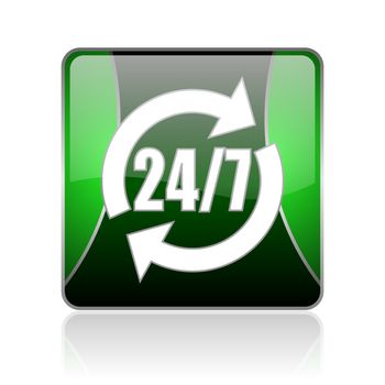 black and green square glossy internet icon on white background with reflaction
