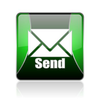 black and green square glossy internet icon on white background with reflaction