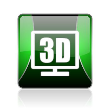 black and green square glossy internet icon on white background with reflaction