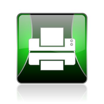 black and green square glossy internet icon on white background with reflaction