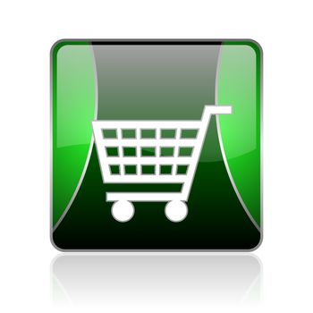 black and green square glossy internet icon on white background with reflaction
