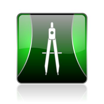 black and green square glossy internet icon on white background with reflaction