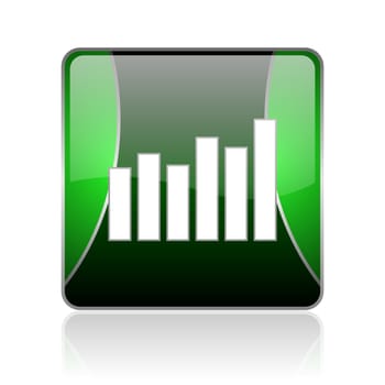 black and green square glossy internet icon on white background with reflaction