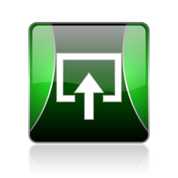 black and green square glossy internet icon on white background with reflaction
