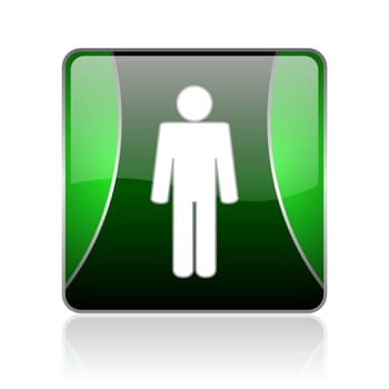 black and green square glossy internet icon on white background with reflaction
