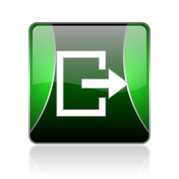 black and green square glossy internet icon on white background with reflaction