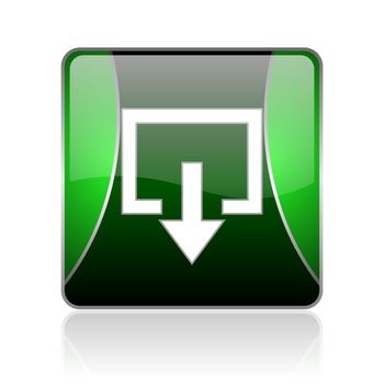 black and green square glossy internet icon on white background with reflaction