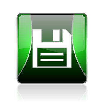 black and green square glossy internet icon on white background with reflaction