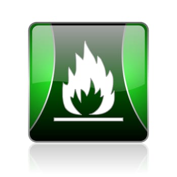 black and green square glossy internet icon on white background with reflaction