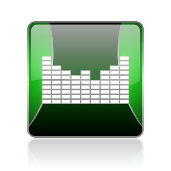 black and green square glossy internet icon on white background with reflaction