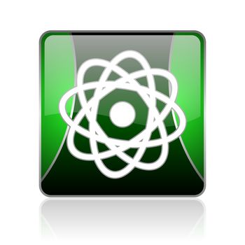 black and green square glossy internet icon on white background with reflaction