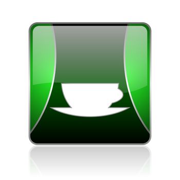 black and green square glossy internet icon on white background with reflaction