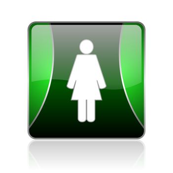 black and green square glossy internet icon on white background with reflaction