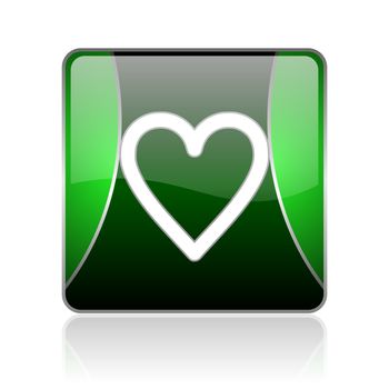 black and green square glossy internet icon on white background with reflaction