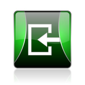 black and green square glossy internet icon on white background with reflaction
