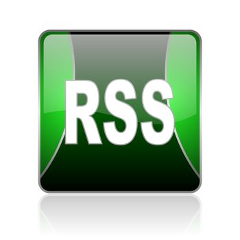 black and green square glossy internet icon on white background with reflaction