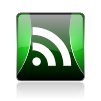 black and green square glossy internet icon on white background with reflaction