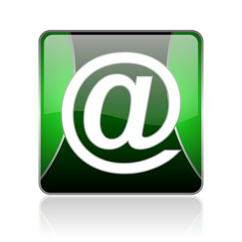 black and green square glossy internet icon on white background with reflaction