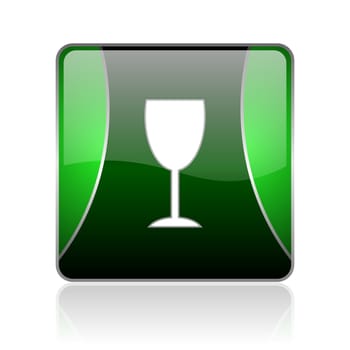 black and green square glossy internet icon on white background with reflaction