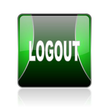 black and green square glossy internet icon on white background with reflaction