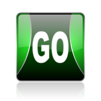 black and green square glossy internet icon on white background with reflaction