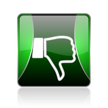 black and green square glossy internet icon on white background with reflaction