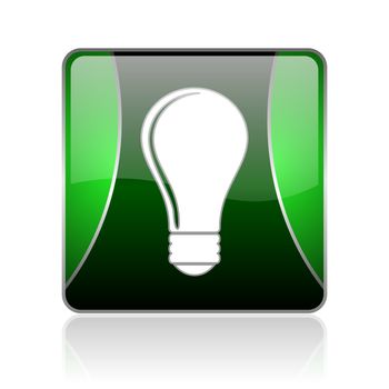 black and green square glossy internet icon on white background with reflaction