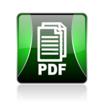 black and green square glossy internet icon on white background with reflaction