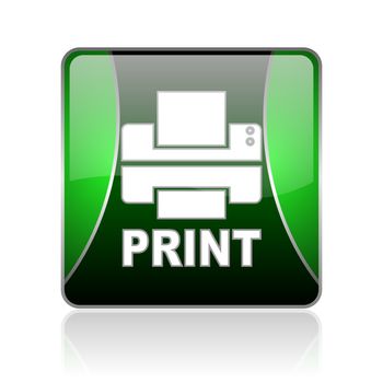black and green square glossy internet icon on white background with reflaction