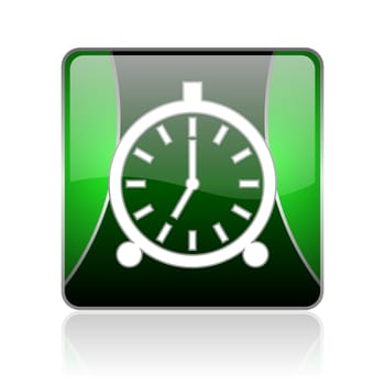 black and green square glossy internet icon on white background with reflaction
