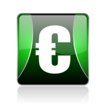 black and green square glossy internet icon on white background with reflaction