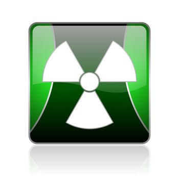 black and green square glossy internet icon on white background with reflaction